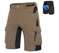 Ally Mens Mountain Bike Shorts 4D Padded Bike Shorts Baggy Cycling Biking Bicycle Biker Shorts Loose-fit with 6 Pockets, Khaki, X-Large