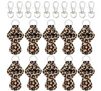 allydrew 10 Pack Chapstick Holder Keychain with 10 Pieces Metal Clasps, Leopard, 10 Pack with 10 Pieces Metal Clasps