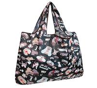 Allydrew A72122c Foldable Tote Nylon Reusable Grocery Bag, Large, Black Dogs