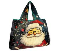 allydrew Large Foldable Christmas Holiday Nylon Reusable Grocery Bag, Santa
