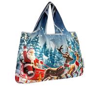 allydrew Large Foldable Christmas Holiday Nylon Reusable Grocery Bag, Sleigh Ride