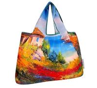 allydrew Large Foldable Oil Painting Nylon Reusable Grocery Bag, Beachside