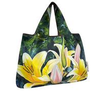 allydrew Large Foldable Oil Painting Nylon Reusable Grocery Bag, Lilies