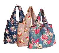 allydrew Large Foldable Tote Nylon Reusable Grocery Bag, 3 Pack, Classic Floral, Classic Floral, L