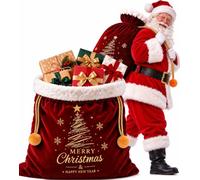 Allyix Extra Large Santa Sack, 45"x28" Red Velvet Christmas Gift Bag | Jumbo Santa Bag with Gold Foil Xmas Tree Print and Pom Pom Drawstring for Gifts, Toys and Holiday Decor