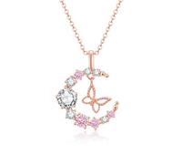 Allynne Crescent Moon Butterfly Star Flower Necklaces for Women,Silver Rose gold Pendant, Birthday or Mother's Day Fine Jewelry Anniversary Christmas Gift for Women Wife Mom Girlfriend Lady, Rose Gold