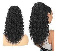 Allyreetress Afro Curly Ponytail Extension, Long Black Drawstring Ponytail for Black Women Long Multi Layered Hair FluffyThick Ponytail Natural Soft Synthetic Hairpiece for Daily Use(Black)