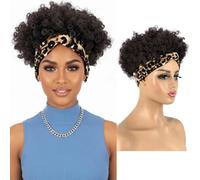 Allyreetress Afro Headband Wig Short Afro Wig Curly for Black Women Natural Black Glueless Afro Wig with Headbands Synthetic with 2 Clips (#2 Natural Black)