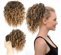 Allyreetress Messy Bun Hair Piece, Yaki Textured Sweet Loose Wavy Curly Hair Bun Hair Toppers Synthetic Hairpieces Pony Tails Short Drawstring Ponytail Extensions for Women(T1B/27)