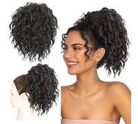 Allyreetress Messy Bun Hair Piece, Yaki Textured Sweet Loose Wavy Curly Hair Bun Hair Toppers Synthetic Hairpieces Pony Tails Short Drawstring Ponytail Extensions for Women(Black)