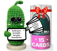 Almacura Premium Emotional Support Pickle Gifts - Positive Crochet Animals with Swappable Motivational Cards and QR Code for Custom Messages - Funny Giftable for Pickle Lovers, Friends, Coworkers