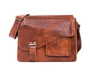 ALMADIH Jon No. 2 Leather Shoulder Bag Premium Cowhide Leather Case with Laptop Compartment 15 Inch Briefcase Messenger Plain Shoulder Bag Leisure Bag Carry Bag Brown, Jon 2 Deluxe, M, Retro