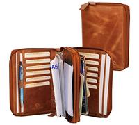 ALMADIH Leather A6 Organizer Double Zipper, Rings + Calendar 2025 Writing Pad, Premium Cow Leather brown deluxe Gift Box - Personal Planner Conference Folder System Ring Binder Portfolio A6KD