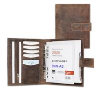 ALMADIH Leather Folder A5 Planner with Rings Calendar 2025 Writing Pad - Premium Cow Leather brown vintage - Personal Organizer Conference Folder System Ring Binder Zipper Portfolio Workbook