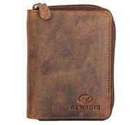 ALMADIH Leather Wallet Landscape Format 17 Card Slots with Zipper and Gift Box P2H-RV Brown Vintage Premium Cow Leather - Men Purse Credit Card Case Holder Coin Storage pouche ID Window Note case