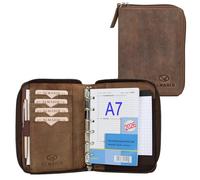 ALMADIH luxury Leather Organizer A7 with zipper, ring binder calendar 2025 brown vintage Writing Pad Personal Zipped Organiser Conference Folder System Planer Portfolio Workbook Datebook Planer