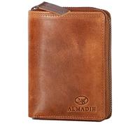 ALMADIH Premium Leather Wallet Portrait Format with Zip 17 Card Slots in Gift Box in Brown or Black P2H Zip - Leather Men's Women's Wallet Purse, P1h-rv Tan, M