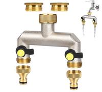 almaio Hose Splitter 2 Way, Double tap Connector 3/4" inch, Extended Handle with 3/4" inch to 1/2" tap Connection, for Yard, Washing Machine, Dishwasher, Garden Hose