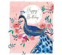 Almanac Open Female Birthday Card (GBCC-AGFL0011) - Artistic Peacock & Flowers - Foil Finish - Florrie Range
