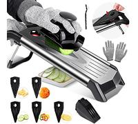 Almcmy Mandoline Slicer for Kitchen, 5-in-1 Adjustable Mandoline Food Slicer with Blade Storage Box & Cut-Resistant Gloves, Stainless Steel Vegetable Slicer Mandolin Slicer for Potato Onion Cheese