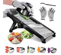 Almcmy Mandoline Slicer for Kitchen, Adjustable Stainless Steel Mandoline Food Slicer with Cut-Resistant Gloves, Vegetable Chopper Onion Slicer Potato Slicer Julienne Slicer - Send 1 Cleaning Brush