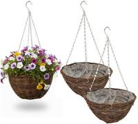 Almineez 2 X Hanging Basket Planters 12 Inch Round Woven Rattan Flower Pots With Chain