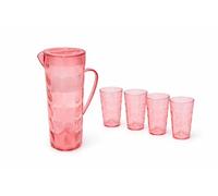 Almineez 2L Plastic Pitcher Jug with 4 x 350ml Tumblers Glasses and Vented Spout - Great for Picnics, BBQ’s, Poolside, Camping, Children’s Parties or Just Everyday Use