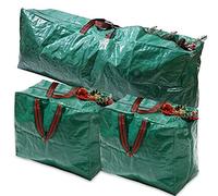 Almineez 3pc Christmas Tree & Decoration Storage Bag Stores Icicle Lights Ribbon Tinsels Wreath Garlands Baubles Bows Tags Gift Wrap Bag - Zip Up Sack Organiser For Upto 7ft Xmas Trees (Green)