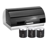 Almineez 4Pc Metallic Tea Coffee Sugar Jar Set With Roll Top Bread Bin Storage Bin