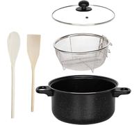Almineez 5pc Black Non Stick Chip Pan Set Fryer Deep Fat Frying Basket Pot W Glass Lid 2l Almineez Black 2L