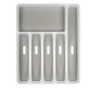 Almineez 6 Compartment Cutlery Tray Kitchen Drawer Organiser BPA Free Utensils Spoon Fork Holder Plastic Storage Rack Kitchen Tableware Flatware Anti Slip Multipurpose Divider Sliding Tidy