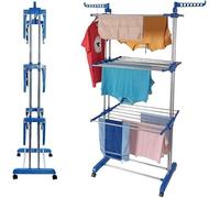 Almineez Airer Clothes Drying Rack, Extra Large 4-Tier Capacity Foldable Clothes Drying Rack with Wheels, Adjustable Large Stainless Steel Garment Laundry Racks for Indoor Outdoor with Foldable Wings