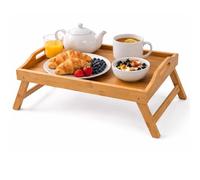 Almineez Bamboo Bed Tray Table with Folding Legs Foldable Serving Portable Laptop Tray Snack & Breakfast Tray Bed Table Drawing Table (40 x 32 x 18 cm)
