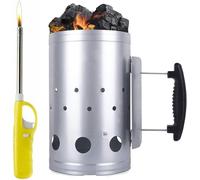 Almineez Charcoal Chimney Starter With Refillable Lighter Barbecue in Silver | Size: Large Almineez Silver Large
