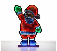 Almineez Christmas 3D Santa Infinity Mirror LED Light with Wooden Base - Double Sided Tunnel Holiday Decoration Lamp for Indoor Holiday Décor, Mains Operated Table or Mantelpiece Xmas Decor
