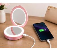 Almineez LED Lighted Compact Makeup Mirror with 3000mAh Power Bank, 1X & 3X Magnification, Portable Travel Cosmetic Mirror with USB Phone Charging, Rechargeable Folding Pocket Mirror for Women