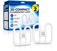 Almineez Pack of 2 16W 2D Fluorescent Light Bulb, GR10Q 4-Pin CFL Lamp, 3500K Bright White, 220-240V, Non-Dimmable Butterfly Tube, Energy Efficient Replacement Bulb for Flush Mount Ceiling Lights