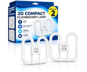 Almineez Pack of 2 16W 2D Fluorescent Light Bulb, GR10Q 4-Pin CFL Lamp, 3500K Bright White, 220-240V, Non-Dimmable Butterfly Tube, Energy Efficient Replacement Bulb for Flush Mount Ceiling Lights