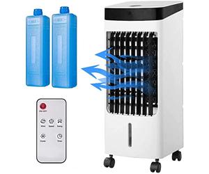 Almineez Portable Powerful Evaporative Air Cooler AC Fan With Remote - 4L Tank & 2 Ice Boxes 7.5H Timer - 3 Speed Settings - 120° Oscillating Swing Function Cooling Tower Home Office 80W
