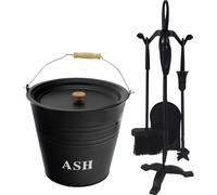 Almineez Set 5 Piece Fireside Companion Tool Set With 12L Ash Bucket in Black Almineez Black