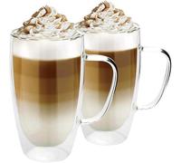 Almineez Set O 2 Double Walled Glass Coffee Mugs 450Ml Thermal Insulated Borosilicate Glass Cups With Handle For Tea