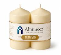Almineez Set of 2 Ivory Pillar Candles - 30 Hour Long Burn Time, Smokeless & Dripless, Perfect for Home Décor, Weddings & Events