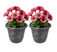 Almineez Set of 2 Rustic Plant Flower Pot Indoor & Outdoor Plastic Plant Pots With Drainage Holes Lightweight Easy To Move Plant Pots Garden Decoration Herb Orchid Planting Pot (Black With Silver)