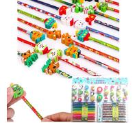 Almineez Set of 24 Pencils Christmas Theme Festive Kids Stationary Tools Colour Pencil With Eraser Topper & Sharpeners for School Xmas Party Stocking Fillers Novelty Gift