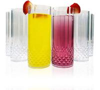 Almineez Stylish Set Of 6 Hi Ball Plastic Acrylic Drink Tumblers Crystal Effect Glass Cups Reusable Glasses Great For Picnics Bbq