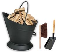 Almineez Vintage Style Large Fireside Waterloo Coal Bucket With Shovel & Brush in Black Almineez Black