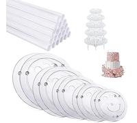 Alminionary 10pcs Cake Separator Plates Stands with 15 Pieces Plastic Cake Dowels Rods for 2,4,6,8,10 Inch Tiered Cakes Sticks Support Stacking