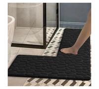 ALMLEU L Shaped Bath Mat Solid Color L-shaped Shower Room Absorbent Mat Flannel Furry Foot Corner Toilet Entrance(Black,150x80x45cm)