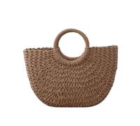 ALMLEU Straw Purses and Handbags Handwoven Rattan Beach Bag Boho Half-Moon Purse Large HollowOut Tote Crossbody Shoulder Women's Straw Handbag