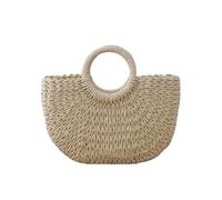 ALMLEU Straw Purses and Handbags Handwoven Rattan Beach Bag Boho Half-Moon Purse Large HollowOut Tote Crossbody Shoulder Women's Straw Handbag